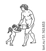Eros and Dionysus, vintage drawing, 1913. Стоковая иллюстрация, иллюстратор Константин Тимофеев / Фотобанк Лори