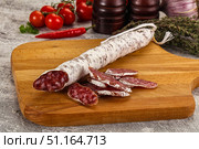 Spanish dry Fuet sausages snack. Стоковое фото, фотограф Андрей Старостин / Фотобанк Лори