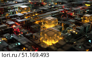 Advanced Technology Visualization: processor microchip starting artificial intelligence digitalization of neural networking and Cloud Computing. Digital lines move data, quantum computer interior, glowing qubits, hyper-detailed futuristic tech. Стоковое AI-изображение, AI-художник ALLA YURTAYEVA / Фотобанк Лори