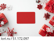 Blank Sheet with Red Paper Page on a White Plain Color. Christmas Decorations. Invitation, Wish List Mock-Up. Empty Notebook. Resolutions, plan, goal, checklist idea. Top view. New Year Xmas banner A4. Стоковое AI-изображение, AI-художник Марина Демидюк / Фотобанк Лори
