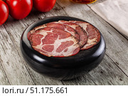 Italian Cured pork neck slices. Стоковое фото, фотограф Андрей Старостин / Фотобанк Лори