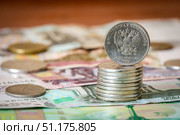 Close up of Russian rubles. Russian banknotes and coins. Стоковое фото, фотограф Denis Vostrikov / Фотобанк Лори