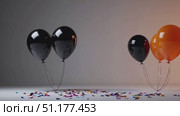 Three shiny latex balloons float and drift subtly in a neutral room, leaving generous negative space for titles — versatile 4K 16:9 slow-motion clip. Стоковое AI-видео, аниматор Владислав Войтов / Фотобанк Лори