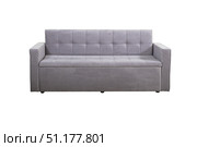 Gray sofa with velor fabric pillows isolated on a white background. Cushioned furniture. Стоковое фото, фотограф Лазаренко Светлана / Фотобанк Лори