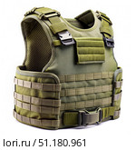 Green Bulletproof Vest Isolated on White Background. Generative AI. Стоковое AI-изображение, AI-художник Roman Zavorotny / Фотобанк Лори