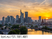 Frankfurt am Main Downtown City Skyline at Sunset. Aerial View. Hesse, Germany. Стоковое фото, фотограф Максим Забаровский / Фотобанк Лори