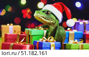 A playful snake dons a festive hat while sitting among wrapped gifts, capturing the essence of holiday cheer and celebration. Стоковое AI-видео, аниматор Данила Большаков / Фотобанк Лори