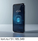 Виртуальная Сим-карта в смартфоне, embedded SIM. Стоковое AI-изображение, AI-художник Инна Пецко / Фотобанк Лори