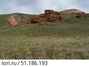 Picturesque slopes of the highest point of the Caspian lowland - Bolshoe Bogdo Mountains on a summer day, Bogdinsk-Baskunchak Nature Reserve, Akhtuba district, Astrakhan region, Russia. Стоковое фото, фотограф Ula Ulachka / Фотобанк Лори