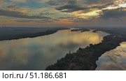 Birds and beautiful sunset above Danube. Стоковое видео, видеограф Михаил Коханчиков / Фотобанк Лори