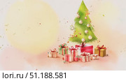 A charming holiday scene features a decorated Christmas tree surrounded by beautifully wrapped gifts, setting a joyful atmosphere. Стоковое AI-видео, аниматор Данила Большаков / Фотобанк Лори