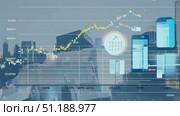 This content showcases a detailed analysis of financial metrics using bold graphics against a modern urban landscape. Стоковое AI-видео, аниматор Данила Большаков / Фотобанк Лори