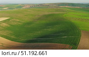 Green wavy hills with agricultural fields (2023 год). Стоковое видео, видеограф Михаил Коханчиков / Фотобанк Лори