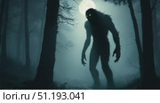 Mysterious creature emerges from shadows in moonlit forest, showcasing eerie atmosphere and suspense. Стоковое AI-видео, аниматор Данил Руденко / Фотобанк Лори