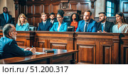 Jury Members Listen Attentively to Testimony in a Courtroom Setting. Generative AI. Стоковое AI-изображение, AI-художник Roman Zavorotny / Фотобанк Лори