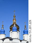 Купола Софийско-Успенского кафедрального собора Тобольского кремля вечером. Город Тобольск. Стоковое фото, фотограф Александр Тараканов / Фотобанк Лори
