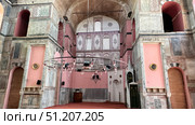Turkey, Istanbul, the Bazaar district, Kalenderhane mosque (former Byzantine church from the 12th century, converted in mosque in 1453) colorful stained glass Stained glass windows. Decorative colored frames transparent glasses for church cathedral medieval windows recent vector templates. Стоковое фото, фотограф Zita Khasanova / Фотобанк Лори
