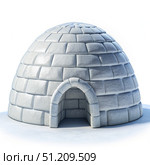 White Igloo Structure With Entrance on a White Background. Generative AI. Стоковое AI-изображение, AI-художник Roman Zavorotny / Фотобанк Лори