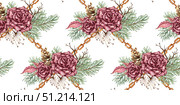 Roses pine dried flowers chain pattern watercolor. Стоковая иллюстрация, иллюстратор Андрей Золотарев / Фотобанк Лори