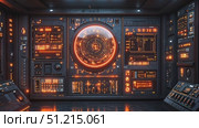 This space features a high-tech control room filled with glowing displays and detailed panels, creating an immersive futuristic atmosphere. Стоковое AI-видео, аниматор Данила Большаков / Фотобанк Лори