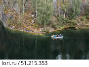 Summer landscape of Ruskeala Park. Turquoise marble canyon. Russia, Republic of Karelia, Ruskeala Village, August 11, 2025. Редакционное фото, фотограф Photojuli / Фотобанк Лори