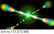 Futuristic lens flare overlay with green and rainbow light, abstract special effect on black background for technology video editing or modern design element. Стоковое фото, фотограф Павел Муравьев / Фотобанк Лори