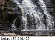 Yukankoski Waterfall (White Bridges) in the Republic of Karelia on a summer evening, Russia. Стоковое фото, фотограф Photojuli / Фотобанк Лори