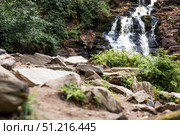 Yukankoski Waterfall (White Bridges) in the Republic of Karelia on a summer evening, Russia. Стоковое фото, фотограф Photojuli / Фотобанк Лори