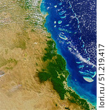 Natural-color satellite view of the Daintree rainforest in far north Queensland, Australia. Stocktrek Images, Inc./TASS. Стоковое фото, агентство ТАСС / Фотобанк Лори