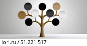 Stylized 3d tree branching with circular labels, providing customizable visual space for versatile text insertion and graphic design. Стоковое AI-изображение, AI-художник Юрий Поздников / Фотобанк Лори