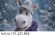 Winter clad cartoon hippo displaying six playful emotions, radiating cheerful holiday spirit against snowy background. Стоковое AI-видео, аниматор Юрий Поздников / Фотобанк Лори