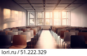 Abstract blurred empty interior space of college or university study. Blurred classroom with bookshelves with defocus effect. use for background or backdrop in bookstore, business or education resource concept. Стоковое AI-изображение, AI-художник ALLA YURTAYEVA / Фотобанк Лори