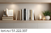Abstract blurred empty interior space of college or university study. Blurred classroom with bookshelves with defocus effect. use for background or backdrop in bookstore, business or education resource concept. Стоковое AI-изображение, AI-художник ALLA YURTAYEVA / Фотобанк Лори