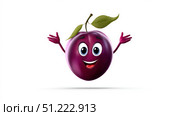 Plum with a cheerful face 3d character, transparent backgroun. Стоковое AI-изображение, AI-художник ALLA YURTAYEVA / Фотобанк Лори