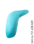 Blue climbing hold on white background, used for indoor and outdoor rock climbing training, fitness, and sport activities in gyms and climbing walls. Стоковое фото, фотограф Татьяна Терехина / Фотобанк Лори