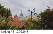 Dmitrov, Moscow region, Russia – September 3, 2025: Dmitrov Kremlin architecture. Camera moving up from behind flowering bushes on a cloudy day. Редакционное видео, видеограф Оксана Чаюн / Фотобанк Лори