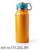 Orange Reusable Water Bottle With Teal Lid and Carabiner. Generative AI. Стоковое AI-изображение, AI-художник Roman Zavorotny / Фотобанк Лори