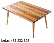 Top View of a Stylish Wooden Table With Tapered Legs. Generative AI. Стоковое AI-изображение, AI-художник Roman Zavorotny / Фотобанк Лори