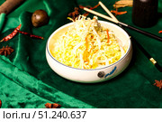 Cold Chinese Salad Presented on Emerald Velvet. Стоковое фото, фотограф Aleksandr Golubev / Фотобанк Лори