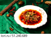 Taste of Sichuan Peppercorn Oil and Beef, a Culinary Still Life. Стоковое фото, фотограф Aleksandr Golubev / Фотобанк Лори