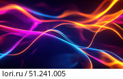 Vibrant Neon Wave Pattern in Blue, Orange, Pink for Futuristic Y2K Design. Стоковое AI-изображение, AI-художник Александра Конопля / Фотобанк Лори