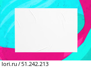 colorful urban wall with wrinkled glued poster template. Стоковое фото, фотограф Александра Конопля / Фотобанк Лори