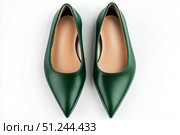 Elegant Green Pointed Toe Shoes Perfect for Formal or Casual Occasions. Стоковое AI-изображение, AI-художник Юлия Гапеенко / Фотобанк Лори
