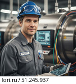 Profession engineer - portrait of young man in work clothes. AI generated. Стоковое AI-изображение, AI-художник Андрей Аркуша / Фотобанк Лори