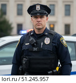 Profession patrol policeman - portrait of a man on the street. AI generated. Стоковое AI-изображение, AI-художник Андрей Аркуша / Фотобанк Лори