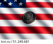 Half Dollar Coin on American Flag Background. Стоковое фото, фотограф Sergakoff / Фотобанк Лори