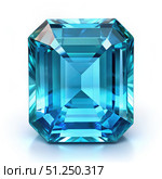 A Square-Cut Aquamarine Gemstone on a White Background. Generative AI. Стоковое AI-изображение, AI-художник Roman Zavorotny / Фотобанк Лори