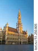 Town Hall and Grand Place at Sunrise. City of Brussels, Belgium. Стоковое фото, фотограф Максим Забаровский / Фотобанк Лори
