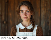 A 15-year-old schoolgirl from the USSR is dressed in a school uniform, carrying a briefcase. 15-летняя школьница из СССР одета в школьную форму, в руках у нее портфель. Стоковое AI-изображение, AI-художник ketpro.design / Фотобанк Лори