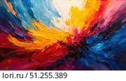 Colorful impasto painting creating a vibrant explosion of hues. Стоковое фото, фотограф David Kashakhi / Фотобанк Лори